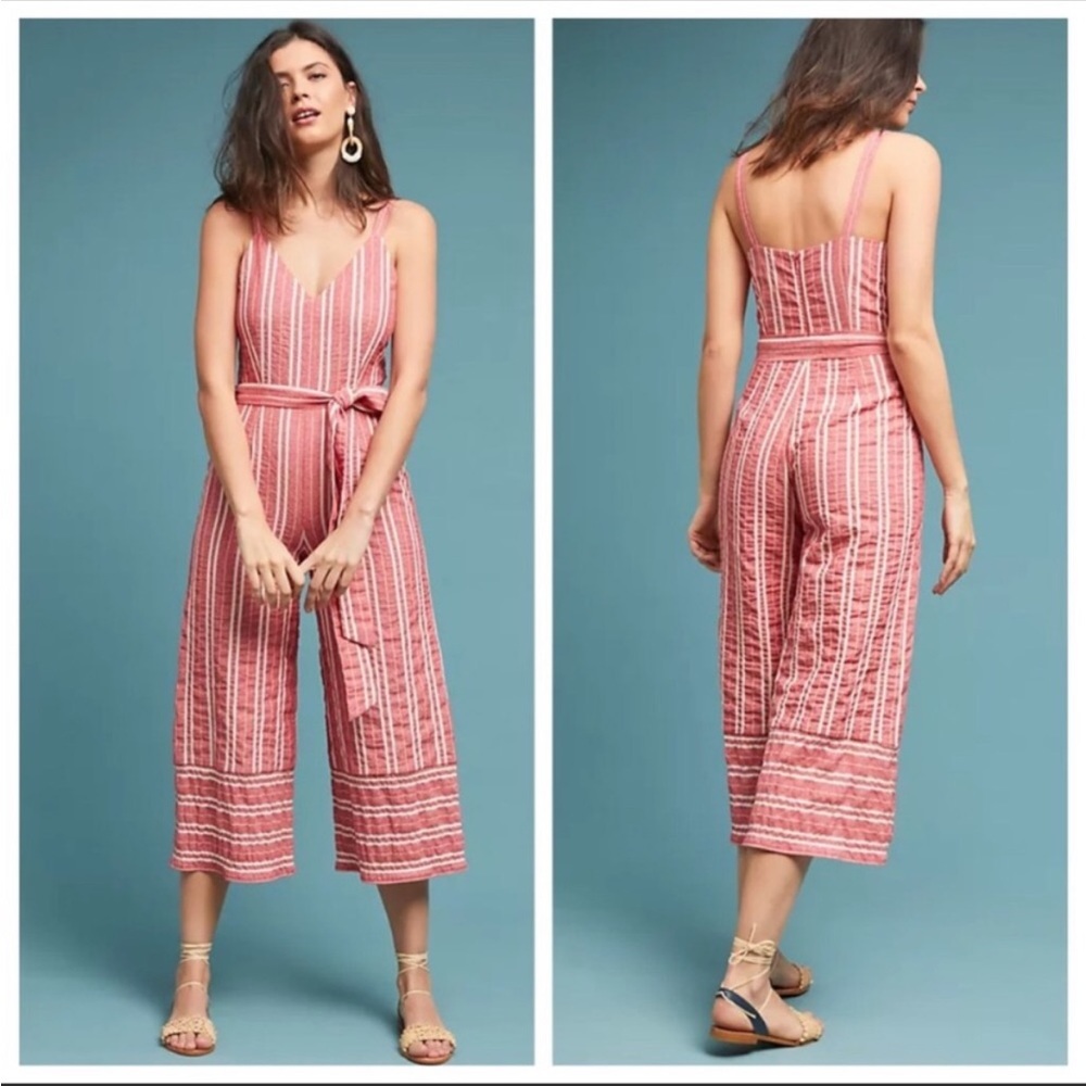 ANTHROPOLOGIE ett twa Robin Cropped Wide-Leg Striped Seersucker Jumpsuit